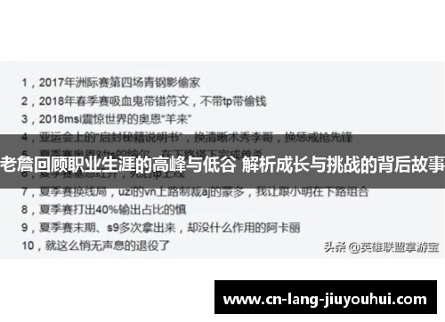 老詹回顾职业生涯的高峰与低谷 解析成长与挑战的背后故事